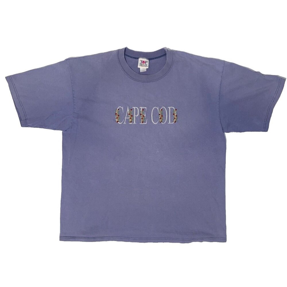 Vintage  Cape Cod Massachusetts Purple Tshirt XL Top Threads Embroidered Floral